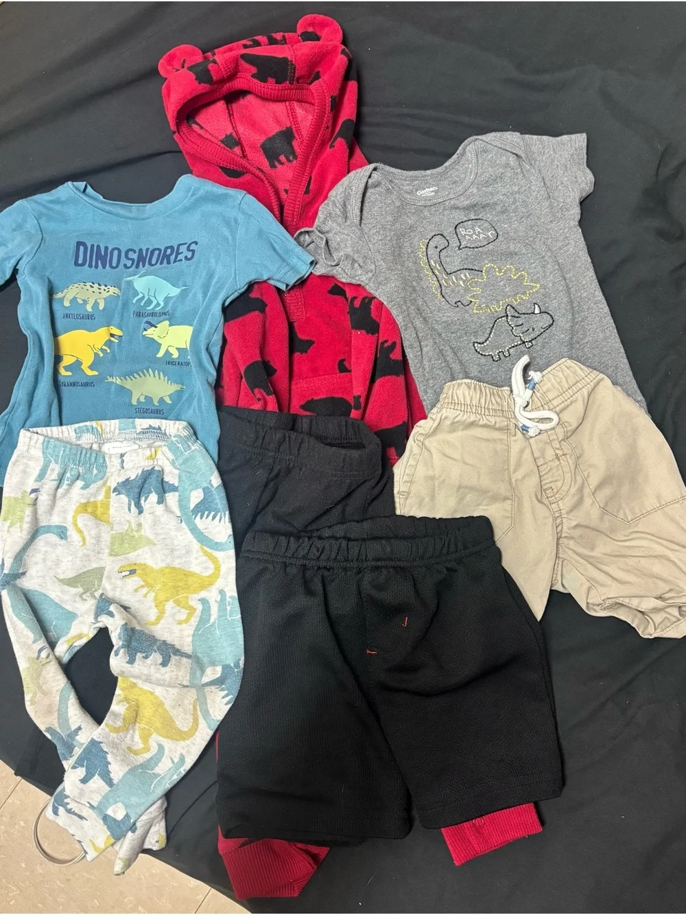 Carter's Red & Black Bear Hoodie with Assorted Dino Tops and Shorts